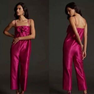 Anthropologie Hutch Satin Bow-Tie Jumpsuit. Size Medium. Pink. New with tags.